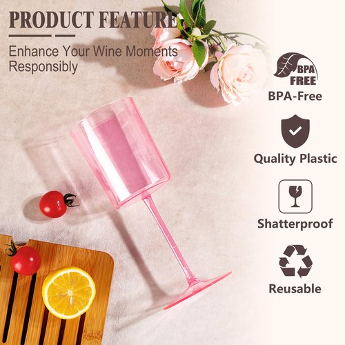 Ciaell 12 Pack Pink Plastic Wine Glasses - 14Oz Plastic Wine Glasses with Stem - Disposable Stemmed Wine Glass for Parties & Weddings & Outdoor & Easter