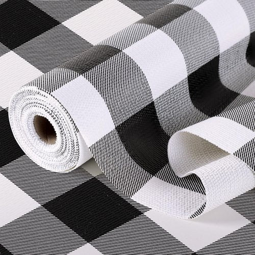 Shelf Drawer Liner for Kitchen Cabinets Non-Adhesive, 23.6IN x 20FT Non-Slip Strong Grip Thickened Cabinet Liners for Shelves, Dresser, Cupboard, Pantry, Bathroom Drawers, Classic Black Gingham