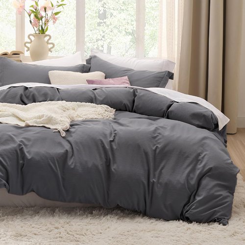 Bedsure King Duvet Cover Set - Oversized Dark Grey 3-Piece Soft Cotton-Like Bedding, 120x98 Inches