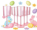 Ciaell 12 PCS Pink Plastic Ribbed Wine Glasses - 10 OZ Plastic Square Wine Glasses with Stem - Disposable Champagne Cups for Parties & Weddings & Easter
