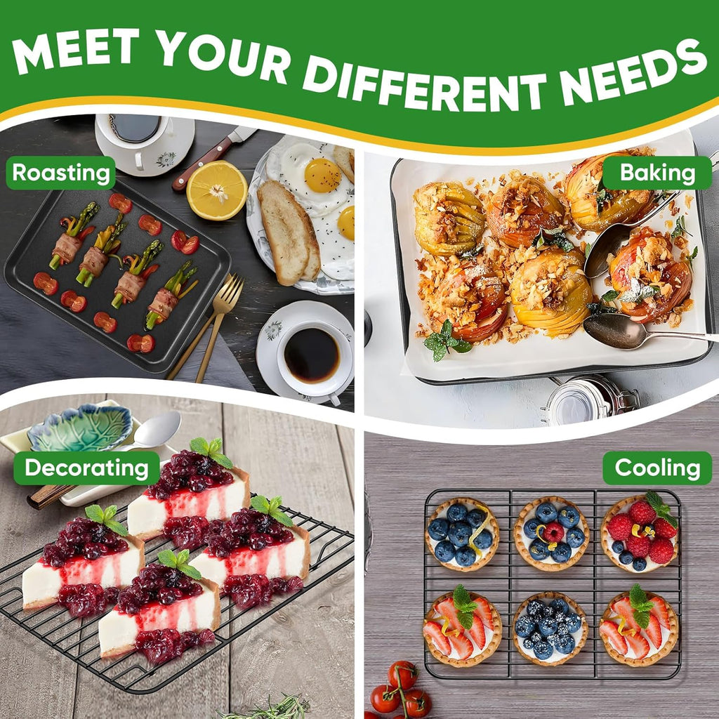 P&P CHEF Nonstick Baking Sheet Pan with Cooling Rack - Easy Clean Oven Tray, Black, 10.4 x 8 Inch