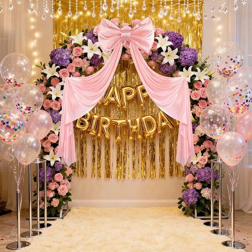iHUFeather Pink Bow Decor Large Bows with Giant Ribbon for Coquette Room Decor, Birthday Party Wedding Christmas Backdrop Wall Decorations (59x19 Inch)