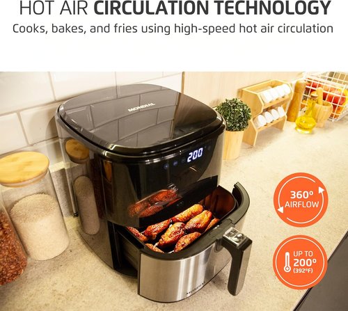 Mondial Air Fryer - Digital Visor 5.3QT Capacity | High Power & Elegant Stainless Steel Finish