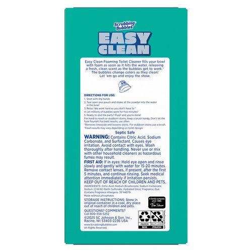 Scrubbing Bubbles Easy Clean Foaming Toilet Bowl Cleaner, Easy Toilet Drop In Powder Pouches, 100g (5 Pouches)