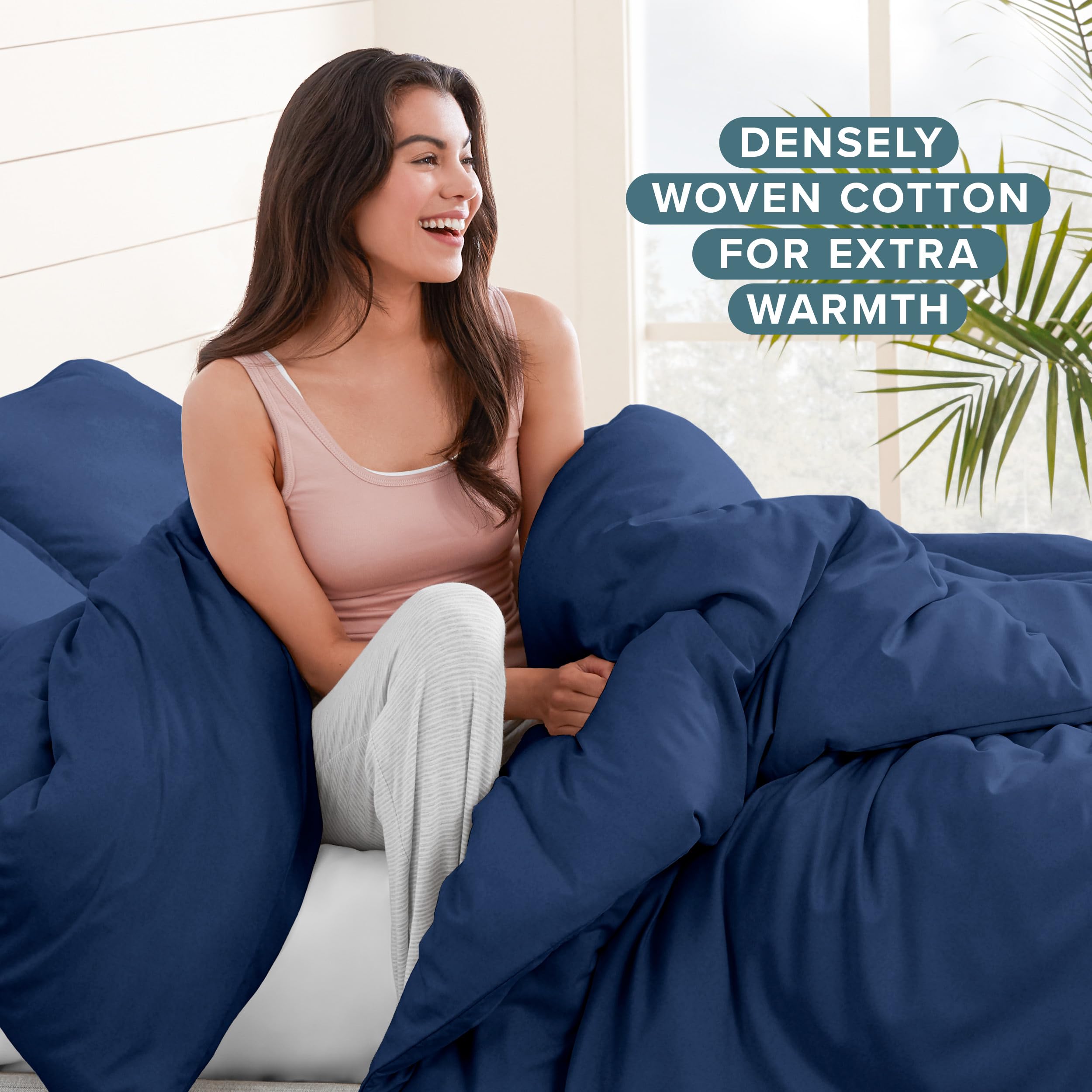 Bare Home Flannel Duvet Cover Set - Queen - 100% Cotton, Velvety Soft Heavyweight Premium Flannel, Double Brushed - Includes Sham Pillow Covers (Queen, Dark Blue)
