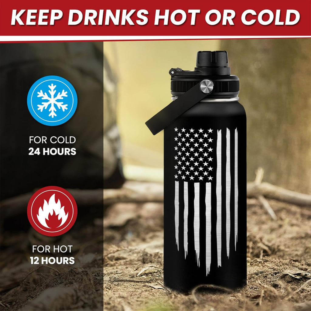 SA Water Bottles American Flag 32oz Stainless Steel Insulated Water Bottle - Perfect for Gym & Outdoor Activities