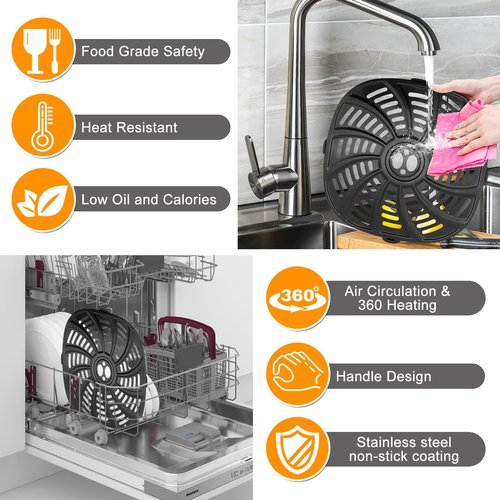 Air Fryer Grill Pan for Gourmia GAF716 GAF798 7QT AirFryer, Nonstick 8.97''*8.97'' Air Fryer Replacement Parts Accessories Rack Tray Grill Plate Crisper Plate，Dishwasher Safe