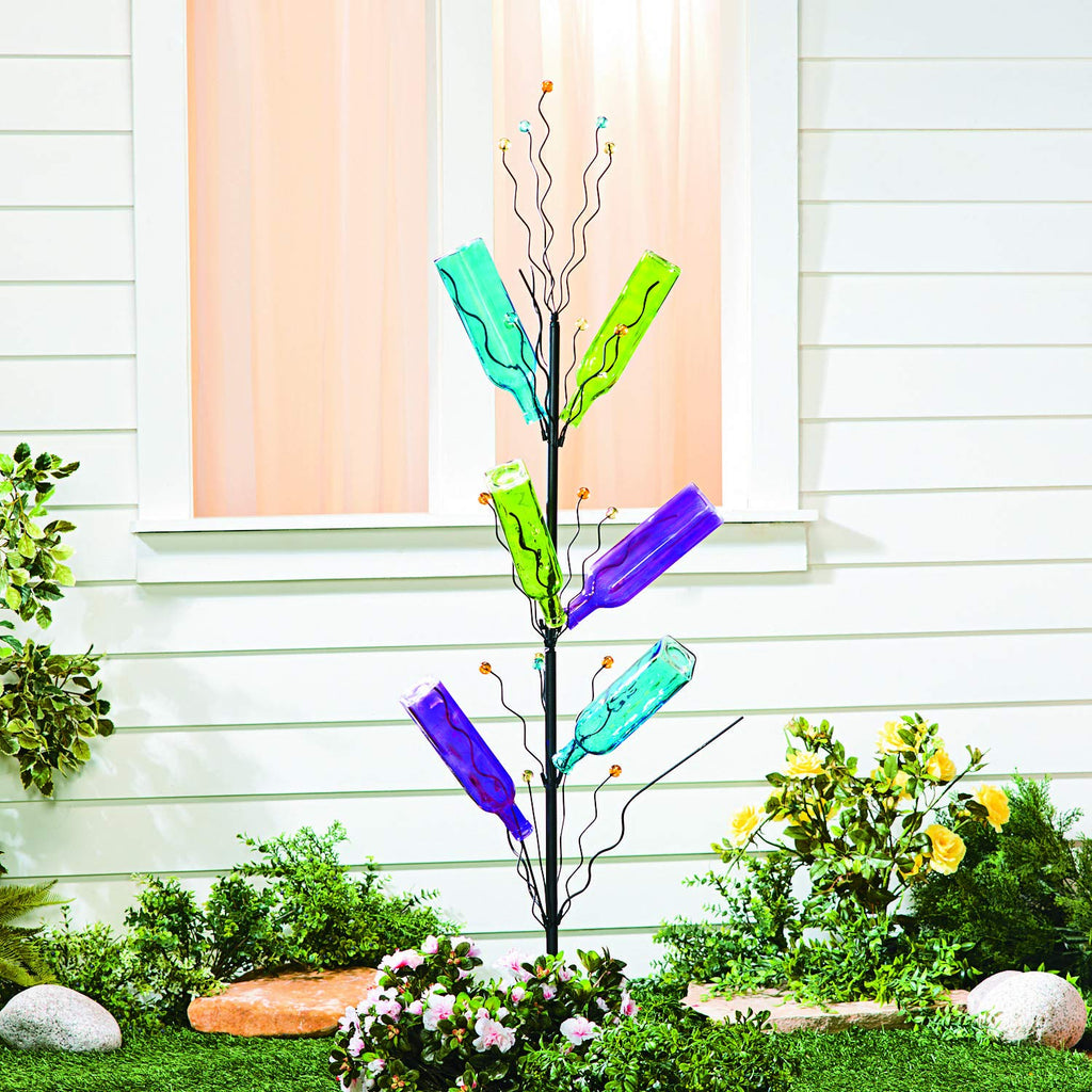Fun Express Metal Bottle Tree Garden Sculpture, 45 Inch Tall