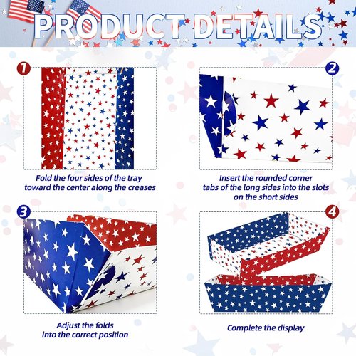30 Pack Red, White & Blue Star Food Trays - Disposable Paper Serving Containers for BBQs & Patriotic Parties