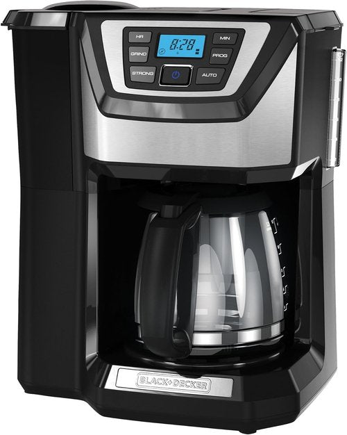 Black+Decker 12-Cup Coffeemaker - Mill and Brew Functionality, Sleek Black Design, CM5000B