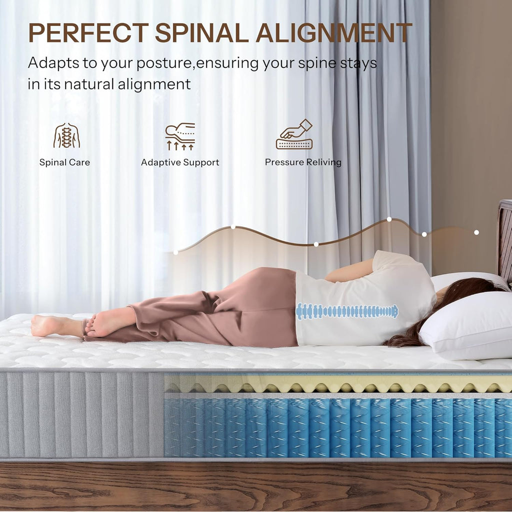 Serene 10 Inch King Hybrid Mattress - Premium Cooling Gel Memory Foam & Pocketed Coils for Spine Alignment, Medium Firm, Fiberglass-Free, CertiPUR-US Certified, Made in USA