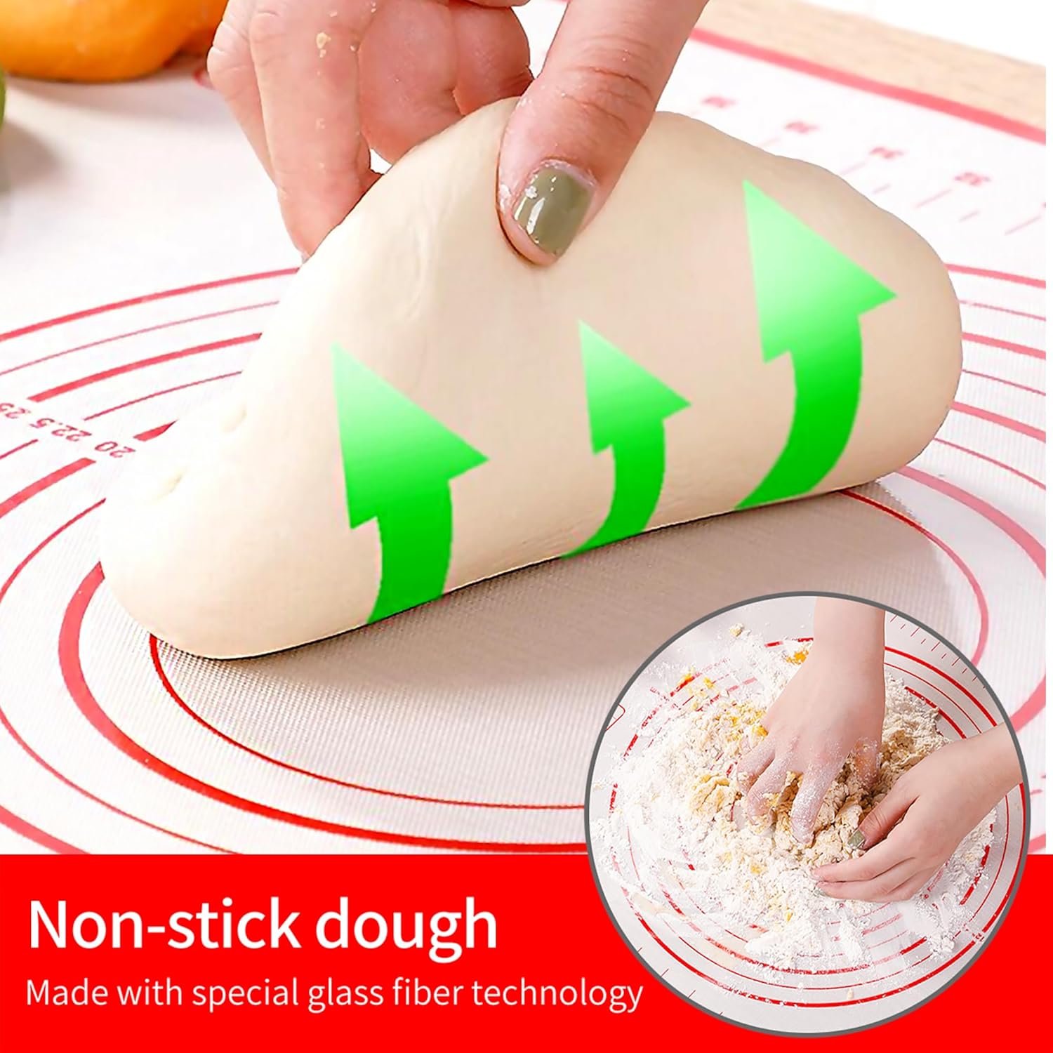 Skiennix Silicone Baking Mat - Super Large 32x24 Inch Non-Stick Pastry Mat with Dough Scraper & Ties