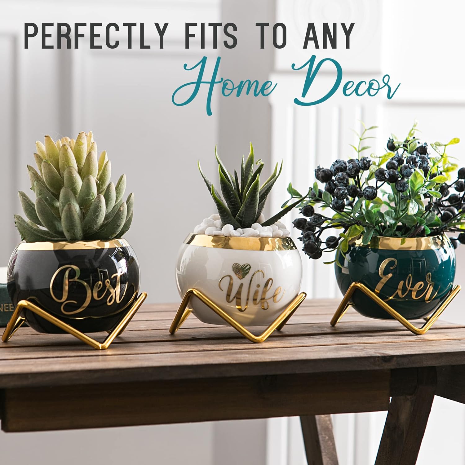PeraBella 3-Piece Succulent Planter Set - Perfect Romantic Gift for Her | Home Decor for Any Occasion