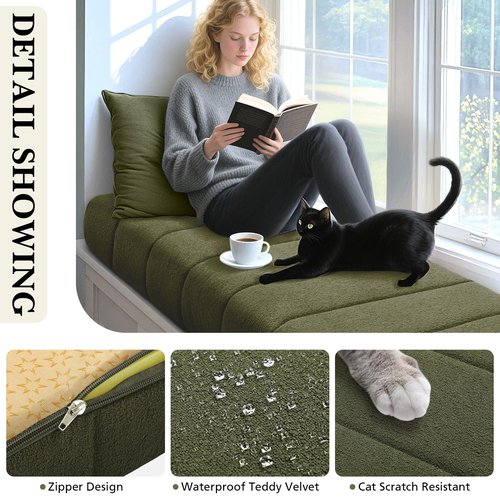 Wenqik Bench Cushion 42x16x4 Inch for Indoor Outdoor Furniture Tufted Thicken Bay Window Seat Cushion Non Slip Waterproof Dining Piano Bench Pad Pillow Anti Cat Scratch for Patio Porch Swing, Green