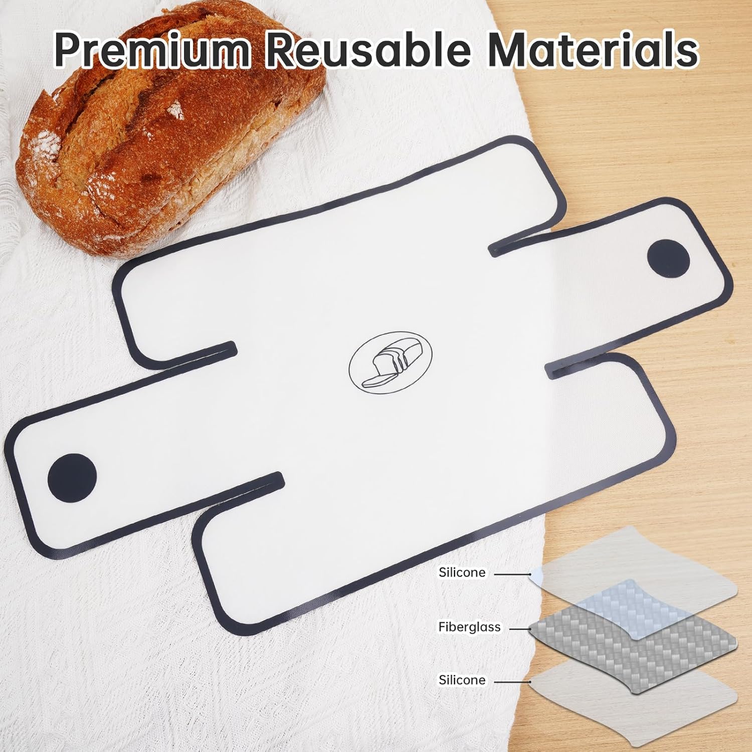NiHome Silicone Bread Loaf Pan Liners - Reusable Nonstick Design | Fits 9x5, 9.5x5, 10x5 Inch Pans - Easy to Clean (White)