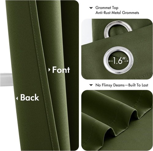 MIULEE Olive Green Blackout Curtains - Thermal Insulated Room Darkening Drapes | 96-Inch Grommet Top, 2 Panels