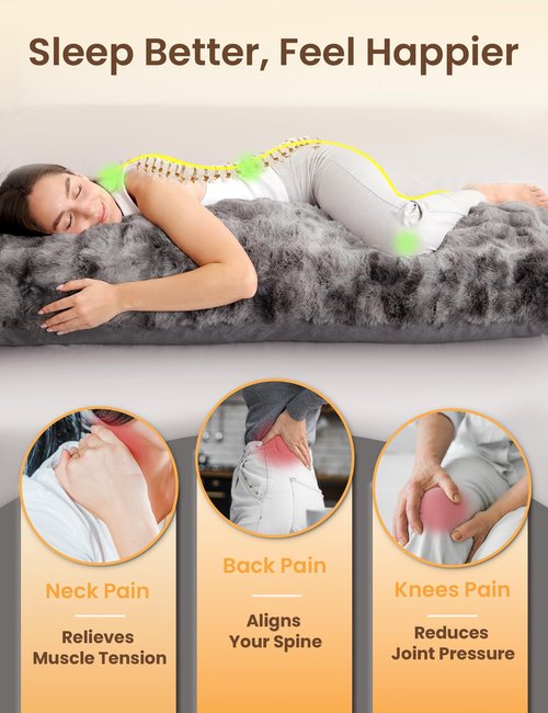 ZonLi Fluffy Body Pillow for Adults, Fuzzy Faux Fur Body Pillow with Shredded Memory Foam, Adjustable Support for Side Sleepers, Pregnancy & Bedding Decor, Valentines Day Gifts, 20 x 54 Inch, Grey