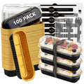 Ruckae 100 Pack Mini Loaf Pan Mini Loaf Baking Pans with Lids and Spoons,Disposable Aluminum Foil Pans, Rectangle Tin Foil Pans with Lids for Home, Pary, Picnics (Black Gold)