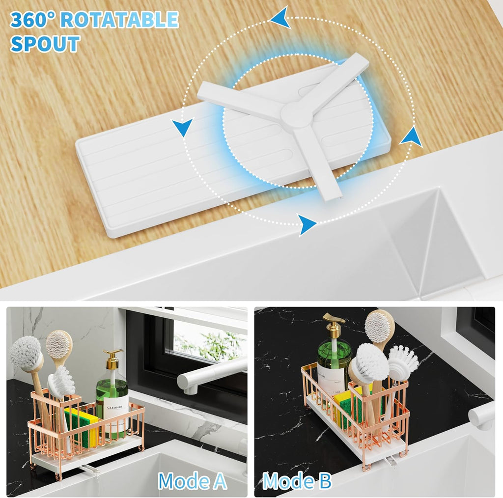 Cisily Kitchen Sink Caddy Organizer - Rustproof 304 Stainless Steel with High Brush Holder | Rose Gold, 9.25”