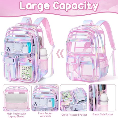 Fimibuke Clear Backpack - Heavy Duty PVC Transparent Design with Lunch Box & Pencil Case | School Approved for Boys