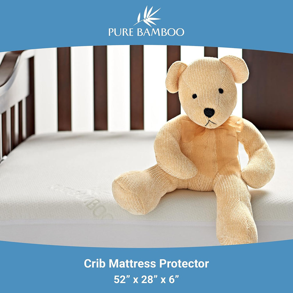Pure Bamboo Waterproof Crib Mattress Protector - Breathable, Noiseless Cover Fits 52x28x6 Inch