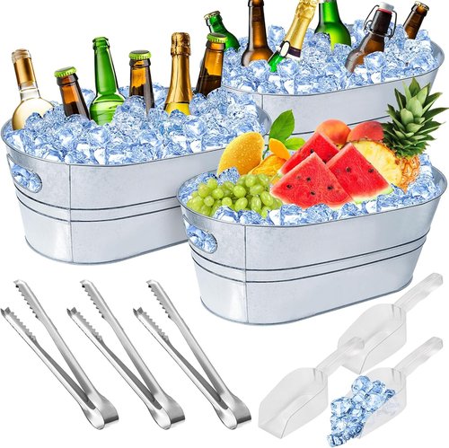 4 Gallon Ice Buckets for Parties, IKAYAS Galvanized Metal Ice Bucket Ice Tub with Scoop for Cocktail Bar Mimosa Bar Supplies, Large Champagne Bucket Beer Bucket Metal Tub (3 Pack)