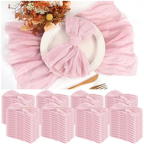Teruntrue 100 Pack Light Pink Cloth Napkins Cheesecloth Napkins Set of 100 Gauze Napkins Bulk Washable Boho Dinner Table Napkins Wedding Party Baby Shower Birthday Party Decorations，20 x 20 Inch