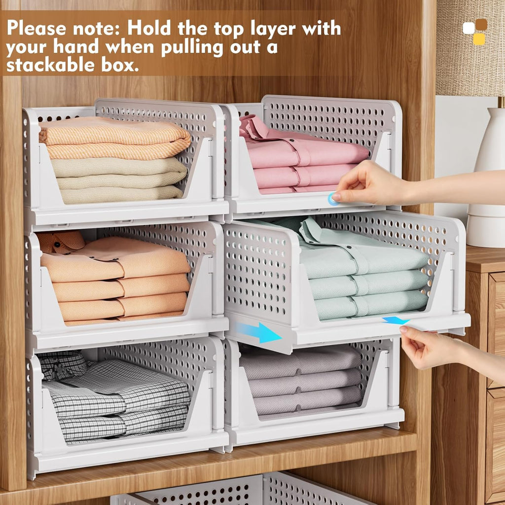 SNSLXH Stackable Closet Storage Baskets - Multifunctional & Foldable Organizer for Bathroom, Kitchen, Laundry | White, 5-Pack