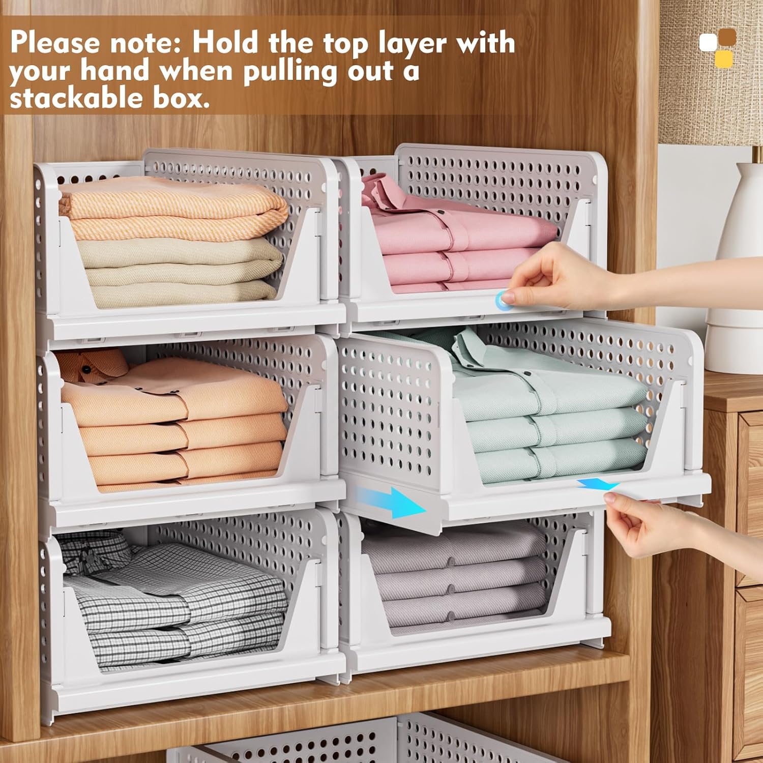 SNSLXH Stackable Closet Storage Baskets - Multifunctional & Foldable Organizer for Bathroom, Kitchen, Laundry | White, 5-Pack
