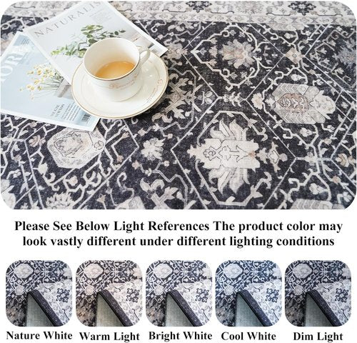Hallway Washable Runner Rug - Vintage Non-Slip 3x10 Soft Floor Mat for Kitchen, Entryway & Living Room | Black