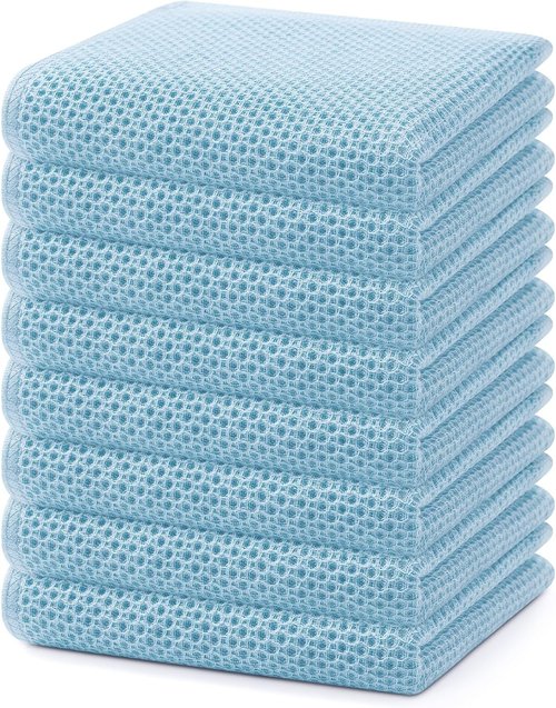 Homaxy Kitchen Dish Towels - Ultra Soft 100% Cotton Waffle Weave | Quick Drying, 13 x 28 Inches, 8-Pack, Sky Blue