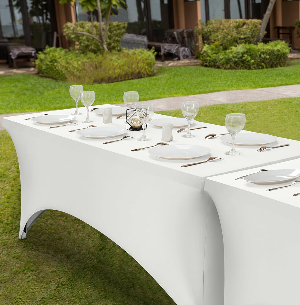 Utopia Kitchen 4FT Spandex Tablecloth - 200 GSM Stretch, Fitted, Washable | 2 Pack, White, Rectangle Cover for Events