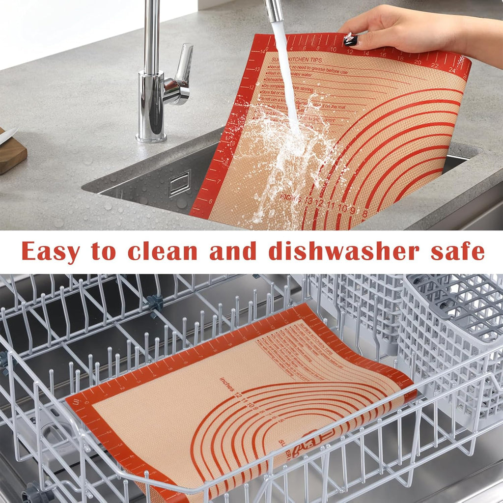 Skiennix Extra Thick Silicone Pastry Mat - Large Non-Stick Baking Mat with Measurements | 16"x24", Red