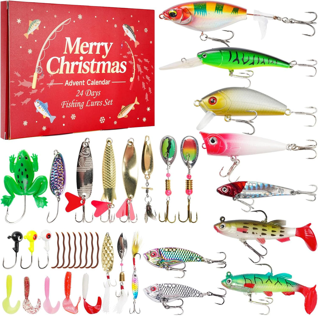 Advent Calendar 2025 Fishing Lure Set - Soft & Hard Lures for Freshwater & Saltwater | 24 Days of Fishing Surprises