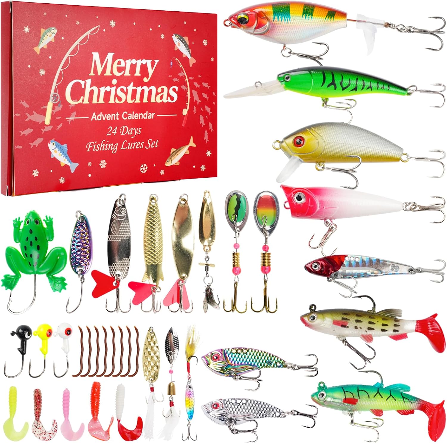 Advent Calendar 2025 Fishing Lure Set - Soft & Hard Lures for Freshwater & Saltwater | 24 Days of Fishing Surprises