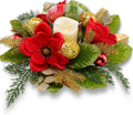 Skiennix 18" Centerpiece - Flameless LED Candle Holder with Red Magnolia & Gold Baubles for Holiday Decor