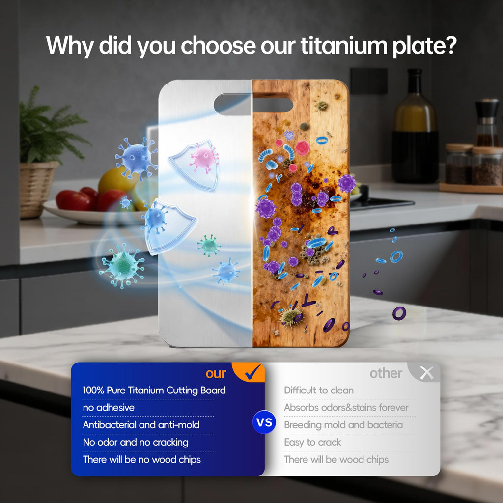 Titanium Cutting Board Set of 3, Titanium Cutting Boards for Kitchen, Cutting boards non toxic, Food-Grade Double-Sided Cutting Board for Raw and Cooked Food Separation, Dishwasher Safe (S+M+L)