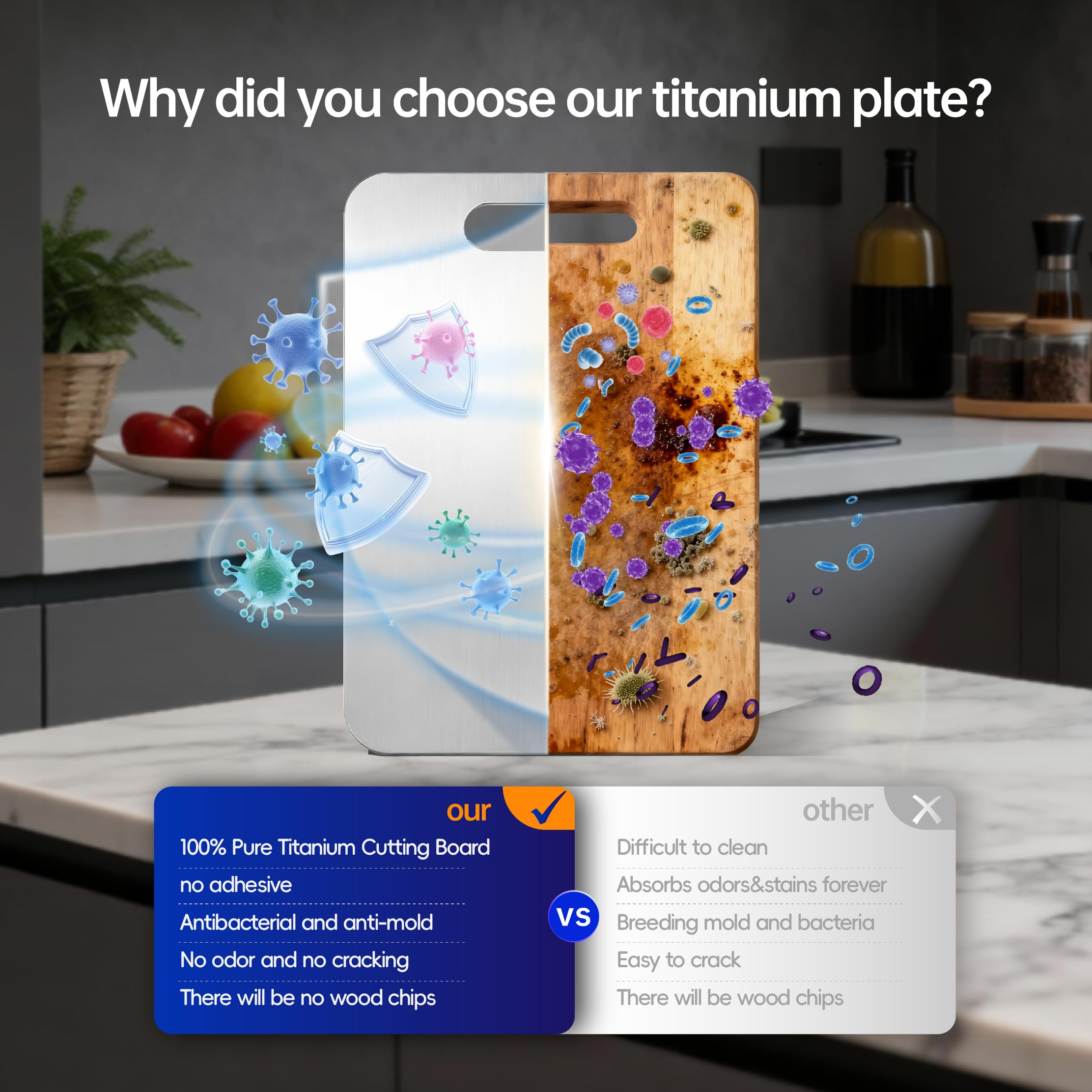 Titanium Cutting Board Set of 3, Titanium Cutting Boards for Kitchen, Cutting boards non toxic, Food-Grade Double-Sided Cutting Board for Raw and Cooked Food Separation, Dishwasher Safe (S+M+L)