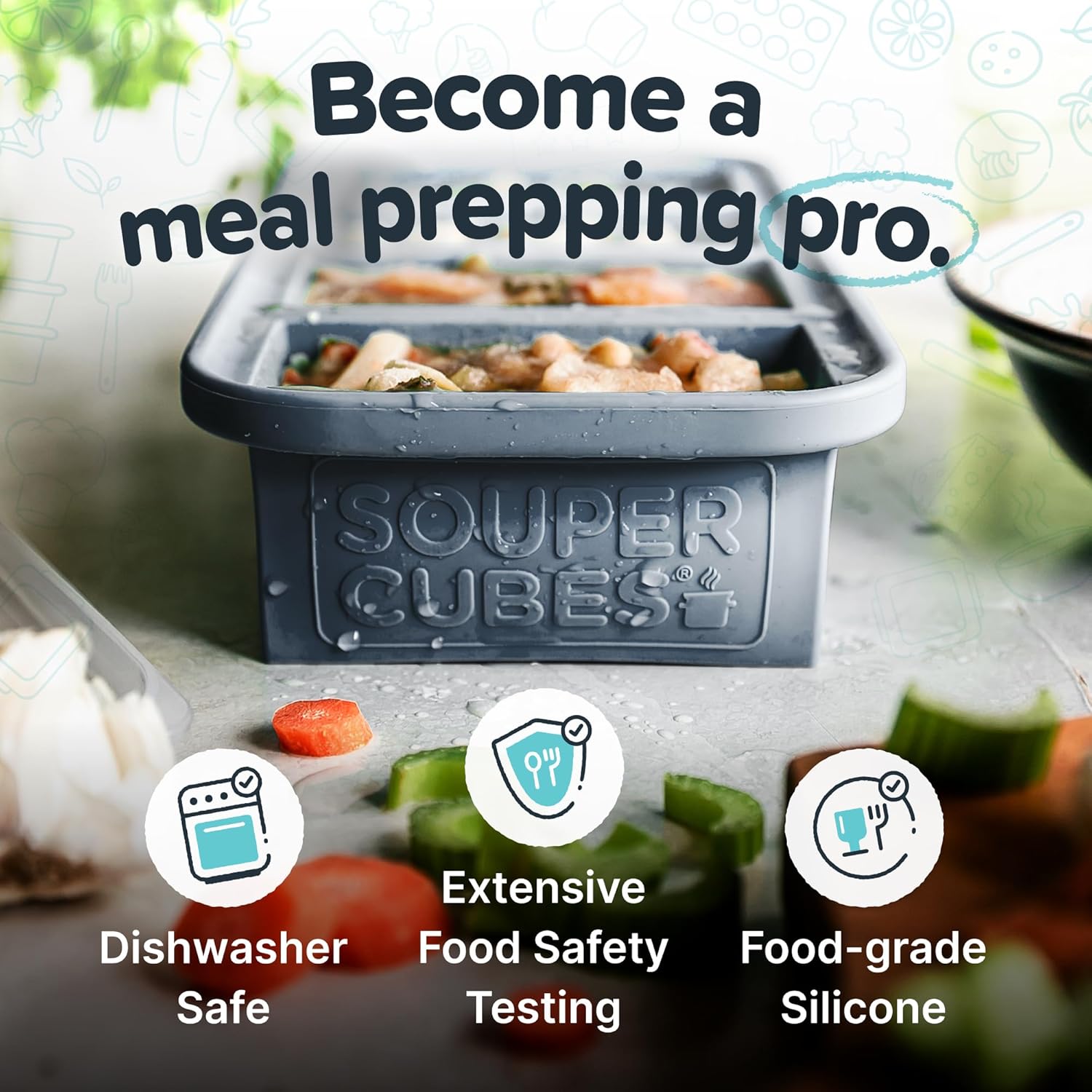 Souper Cubes 1 Cup Silicone Freezer Tray - Ideal for Broth, Leftovers & Meal Prep | Charcoal - 2-Pack