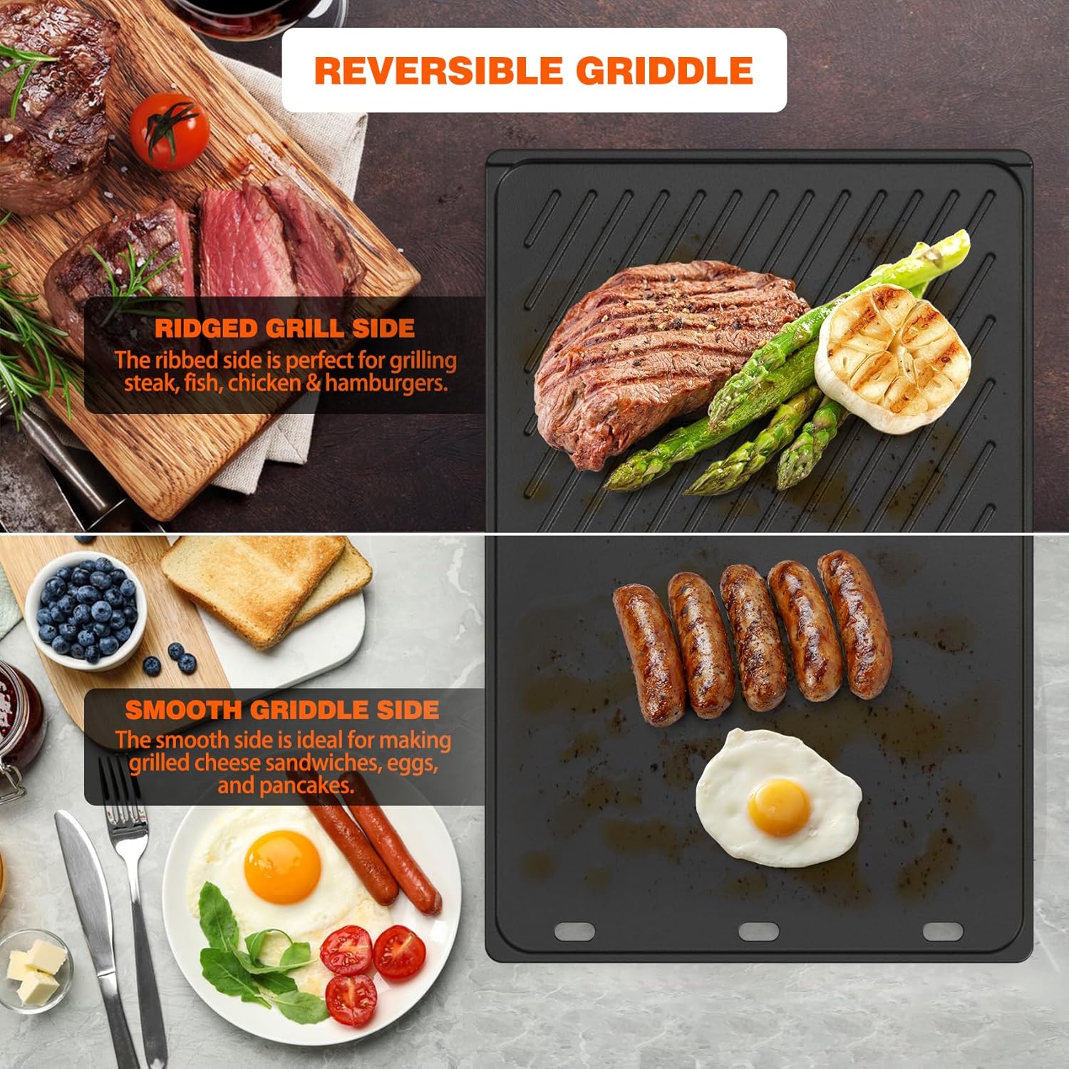 Onlyfire 7638 Reversible Cast Iron Griddle - BBQ Cooking Replacement for Weber Spirit I & II 300 Series