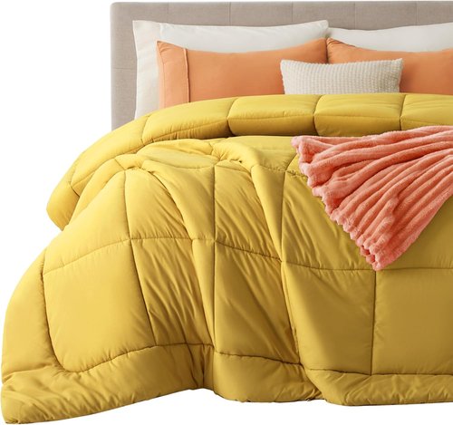 Bedsure Comforter Duvet Insert - All-Season Cal King Size Quilted Bedding | GentleSoft Down Alternative, Mustard Yellow 96 x 102 Inches