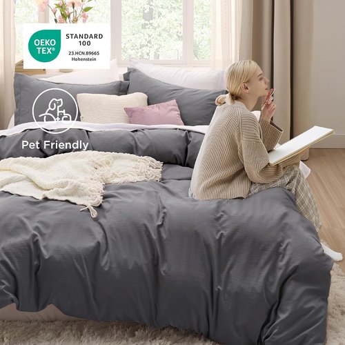 Bedsure King Duvet Cover Set - Oversized Dark Grey 3-Piece Soft Cotton-Like Bedding, 120x98 Inches