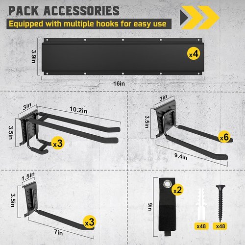 64" Garage Tool Organizer - Heavy Duty Steel Storage Rack with 12 Adjustable Hooks | Ideal for Yard, Shed, Garage