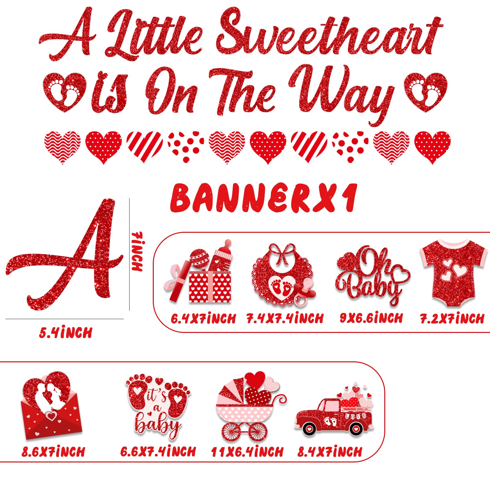 Valentines Baby Shower Decorations, A Little Sweetheart Is On The Way Banner and Red Baby Shower Decorations Hanging Swirls, Sweetheart Decorations for Valentines Day Baby Shower Party