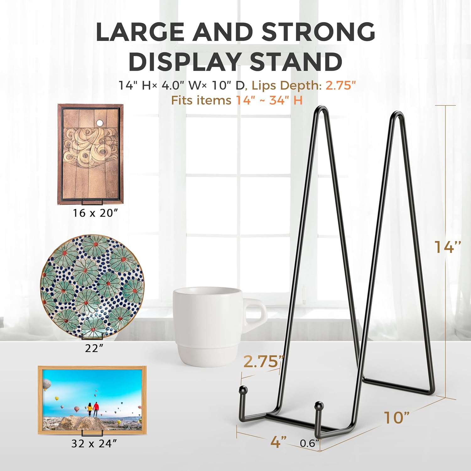TR-LIFE 14 Inch Heavy Duty Plate Stand - Metal Display Easel for Large Plates & Picture Frames (2 Pack)