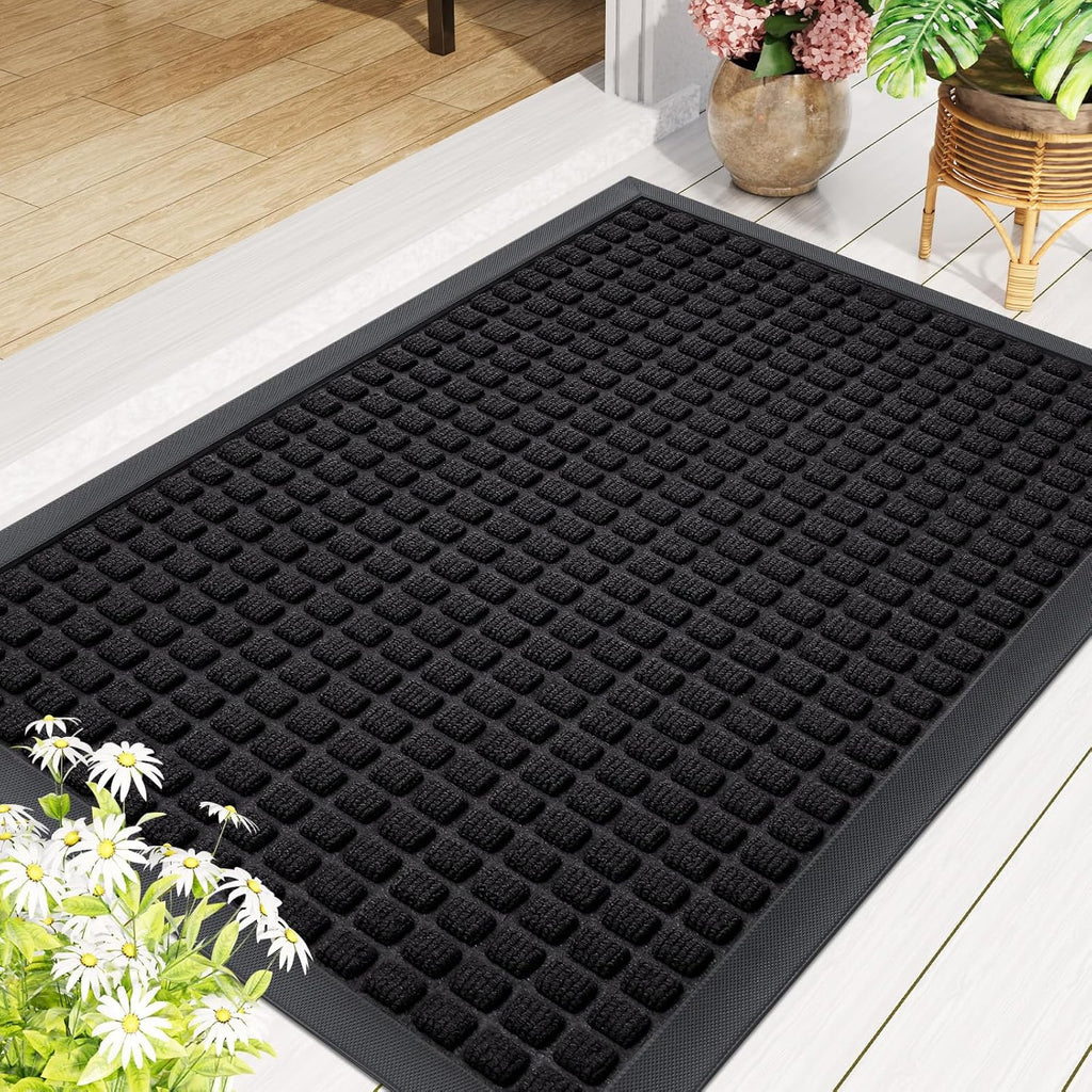 Smiry Heavy Duty Rubber Doormat - Non-Slip, Easy Clean, Dirt Trapping | 35x23 Inch, Black