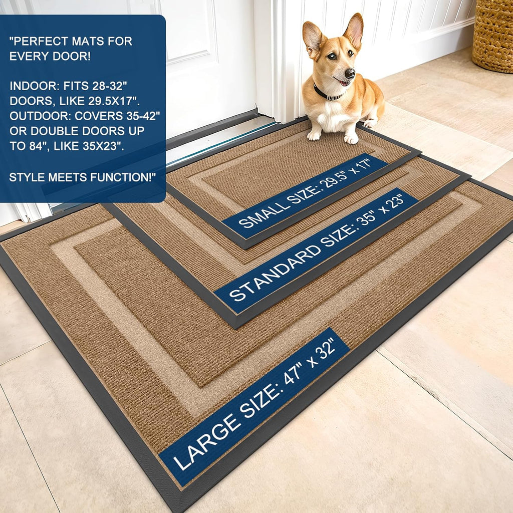 OLANLY Indoor Outdoor Front Door Mat - Waterproof, All-Weather, Easy Clean | 59x35 Light Brown