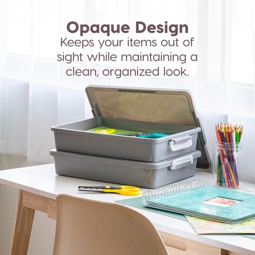 IRIS USA Craft Storage Container Bins - 6 Qt. Stackable Organizer with Lids | 2 Pack in Gray
