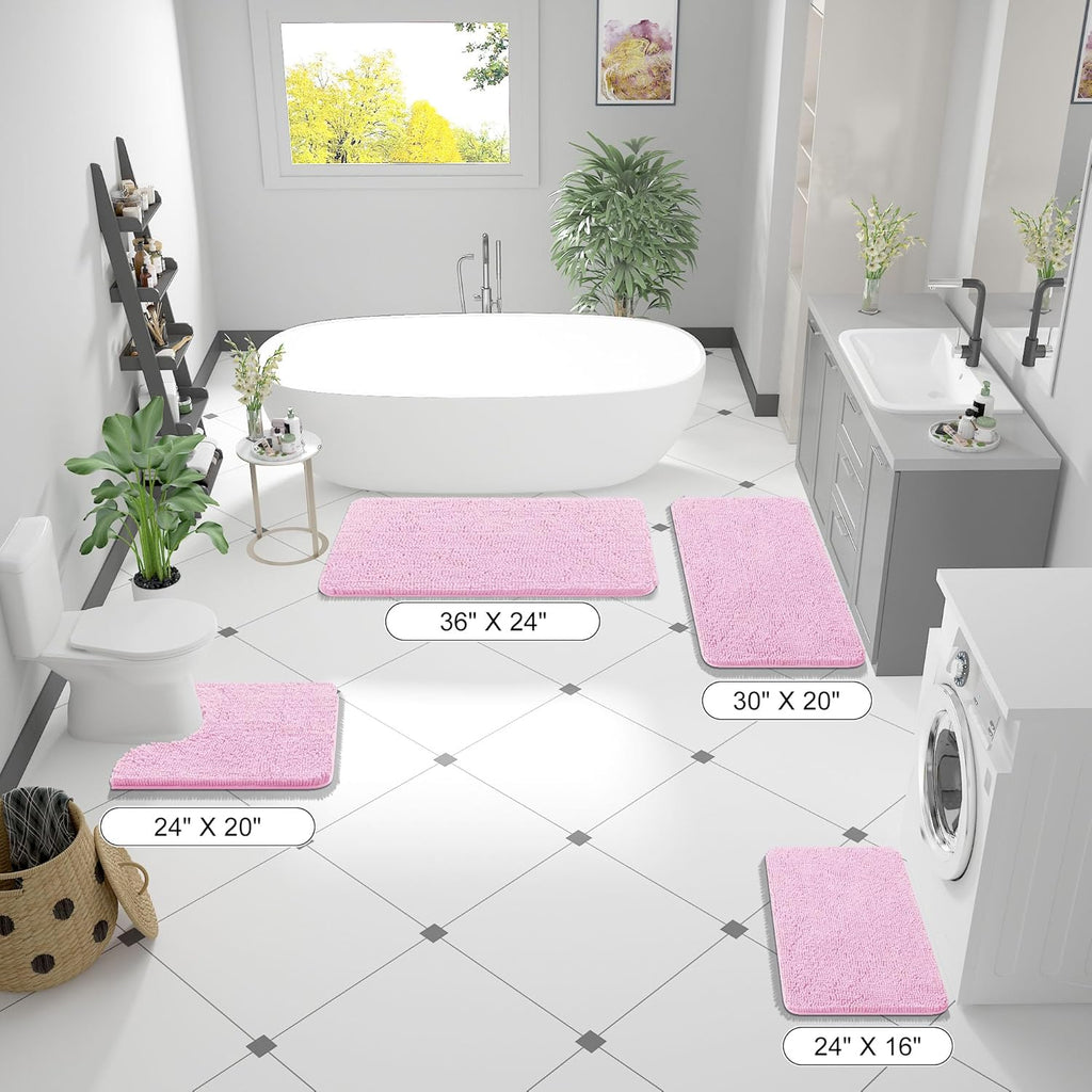 OLANLY Large Bathroom Rugs - Extra Soft Chenille Bath Mats | Quick-Dry, Machine Washable, 40x32, Pink