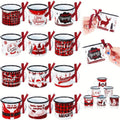 Sliner 12 Pcs Christmas Mini Coffee Mugs Bulk with Ribbon Plaid 8.5 oz Xmas Enamelware Metal Mug with Black Rim for Home Tiered Tray Table Kitchen Decoration Housewarming Gifts(Lovely)